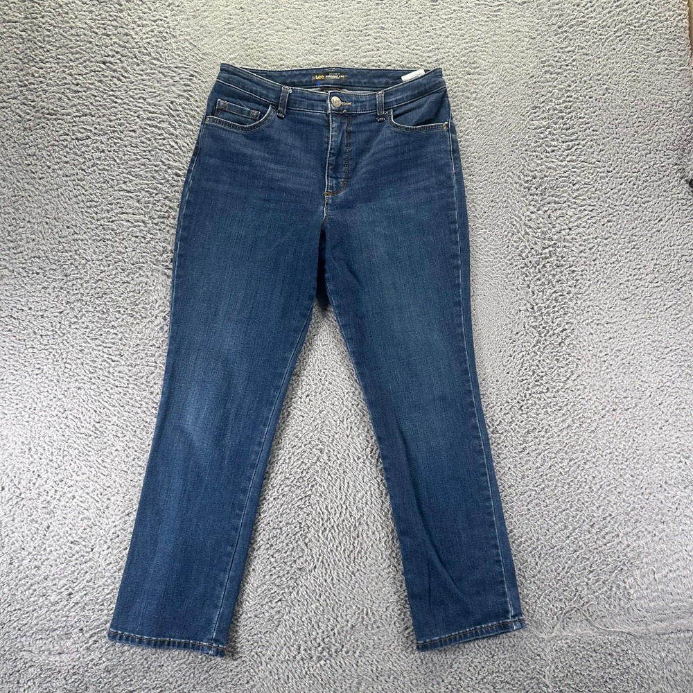 Lee Instantly Slims Jeans Womens 10 Blue Denim Straight Relaxed Workwear Stretch